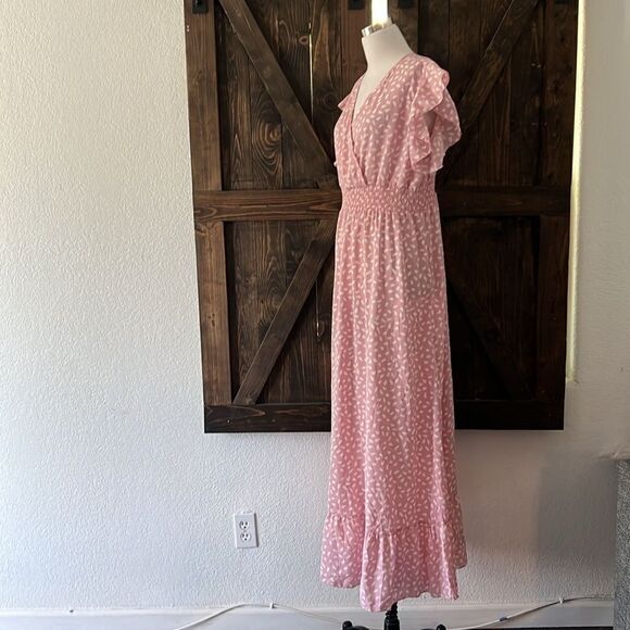 New Allover Print Ruffle Trim Shirred Waist Boho Dress - Picture 5 of 10